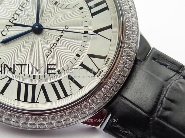 Ballon Bleu 42mm Diamonds Bezel SS K3F 1:1 Best Edition White Texture Dial on Black Leather Strap A2824 – Bild 6
