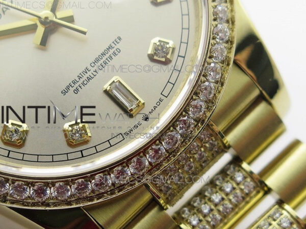Day-Date 36 128235 YG/Crystal BP Best Edition Silver Crystal Marker Dial on YG President Bracelet A2836 – Bild 6