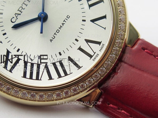 Ballon Bleu 36mm Diamonds Bezel RG K3F 1:1 Best Edition White Textured Dial On Red Leather Strap A076 – Bild 6
