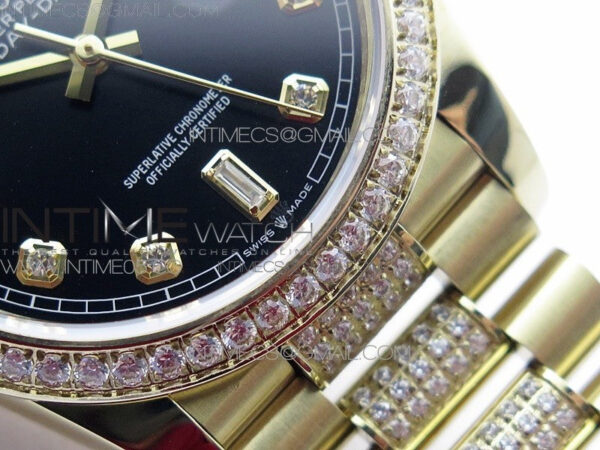 Day-Date 36 128235 YG/Crystal BP Best Edition Black Crystal Marker Dial on YG President Bracelet A2836 – Bild 6