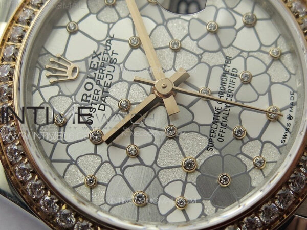 DateJust 31mm 278274 904L SS/RG Crystals Bezel GMF Best Edition Silver Flowers Crystals Dial on 904L SS/RG Jubilee Bracelet A2824 – Bild 6