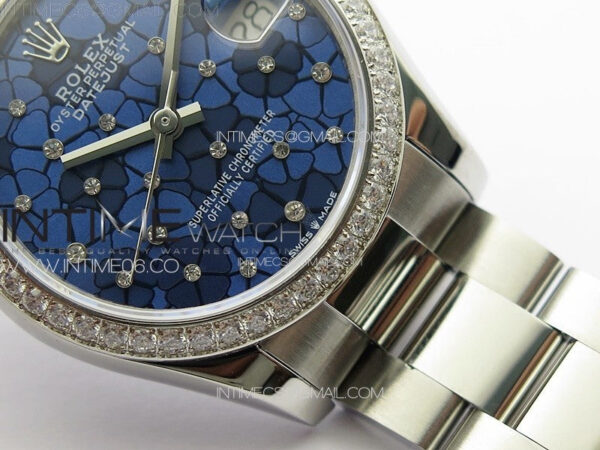 DateJust 31mm 72610 Crystals Bezel SS APSF Best Edition Blue Flowers Crystals Dial on Oyster Bracelet A2824 – Bild 6