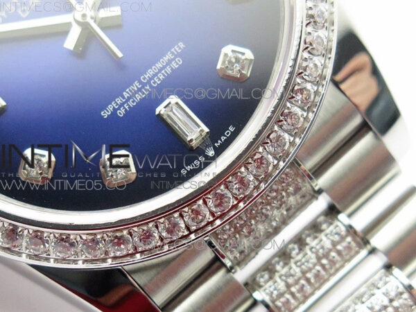 Day-Date 36 128239 SS/Crystal BP Best Edition Blue Crystal Markers Dial on SS President Bracelet A2836 – Bild 6