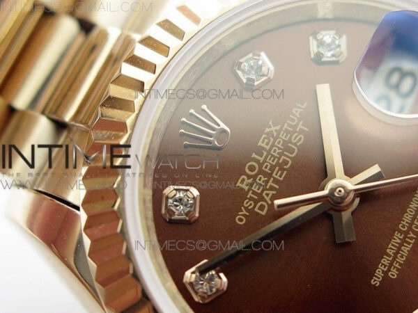 DateJust 28mm RG Diamond Bezel BP Best Edition Brown Dial on RG Bracelet ETA2671 – Bild 7