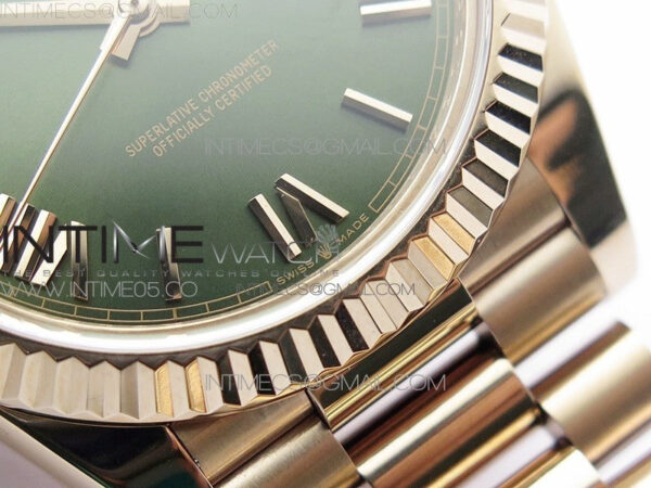 Day-Date 40mm 228239 BP New Dial Version 904 RG Green Roman Markers Dial on RG President Bracelet A2836 – Bild 6