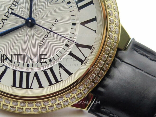 Ballon Bleu 42mm Double Diamonds Bezel RG K3F 1:1 Best Edition White Texture Dial on Black Leather Strap A2824 – Bild 6