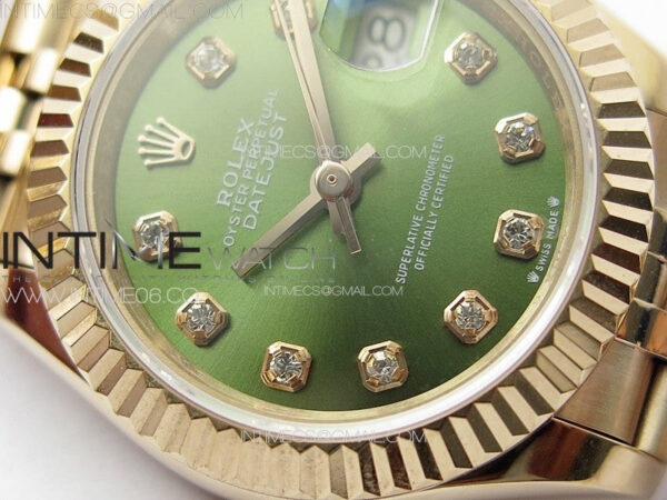 Datejust 28mm 279179 RG APSF Best Edition Green Dial Crystals Markers on SS Jubilee Bracelet NH05 – Bild 6