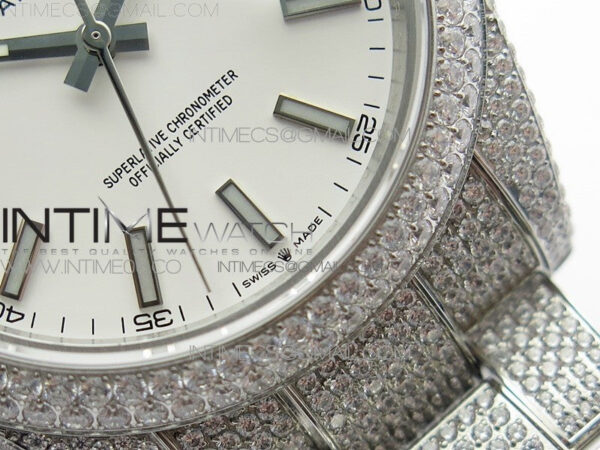 DateJust 41 126334 904 Full Paved Diamonds BP Best Edition White Dial Sticks Markers on Oyster Bracelet A2824 – Bild 6