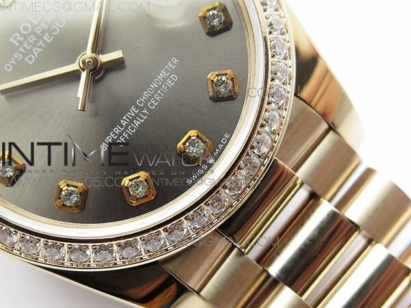 Datejust 31mm 278275 RG Dia Bezel BP Best Edition Gray Crystal Markers Dial on RG President Bracelet – Bild 6