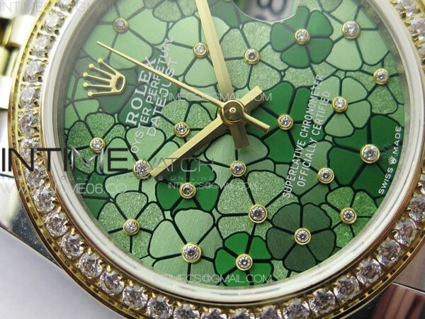 DateJust 31mm 278274 904L SS/YG Crystals Bezel GMF Best Edition Green Flowers Crystals Dial on 904L SS/YG Jubilee Bracelet A2824 – Bild 6