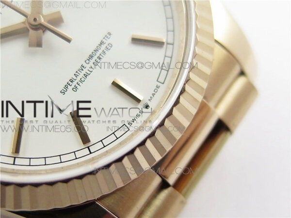 Day-Date 36 128239 RG BP Best Edition White Sticks Markers Dial on RG President Bracelet – Bild 6
