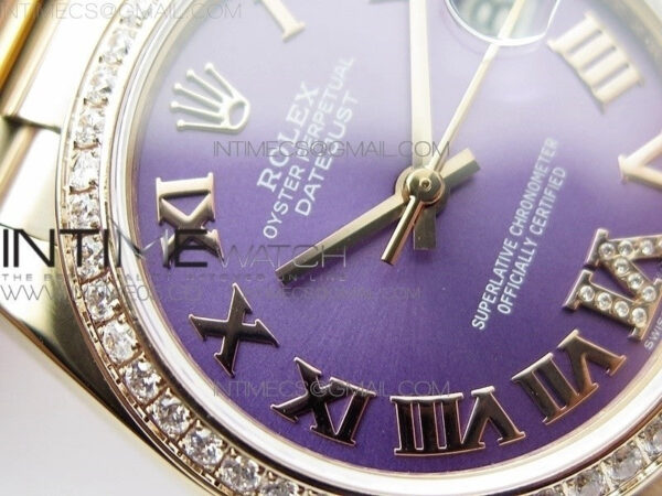 Datejust 31mm 278275 RG Dia Bezel BP Best Edition Purple Roman Markers Dial @6 Dia on RG President Bracelet – Bild 6