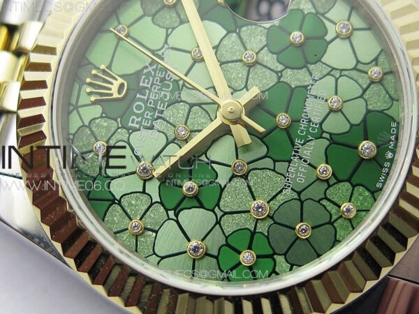 DateJust 31mm 278274 904L SS/YG GMF Best Edition Green Flowers Crystals Dial on 904L SS/YG Jubilee Bracelet A2824 – Bild 6