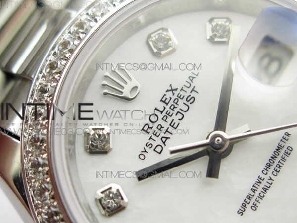 DateJust 28mm SS Diamond Bezel BP Best Edition White MOP Dial on SS Bracelet ETA2671 – Bild 6