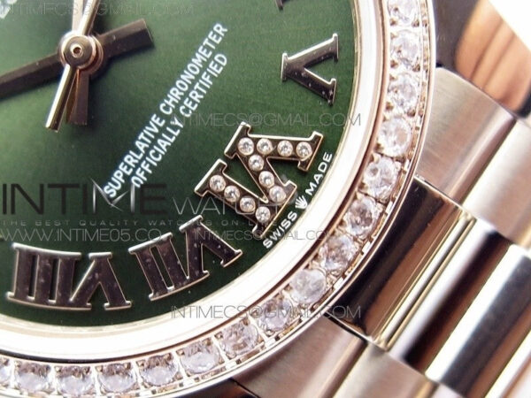 Datejust 31mm 278275 RG Dia Bezel BP Best Edition Green Roman Markers Dial @6 Dia on RG President Bracelet – Bild 5