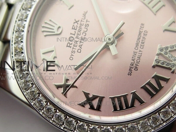 Datejust 31mm 278275 SS Crystals bezel BP Best Edition Pink Roman Markers Dial(@6 Crystal Marker) on SS President Bracelet – Bild 6