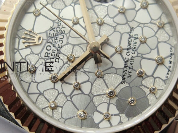 DateJust 31mm 278274 904L SS/RG GMF Best Edition Silver Flowers Crystals Dial on 904L SS/RG Jubilee Bracelet A2824 – Bild 6