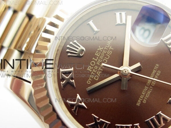 DateJust 28mm RG Diamond Bezel BP Best Edition Brown Dial Roman Markers on RG Bracelet ETA2671 – Bild 6