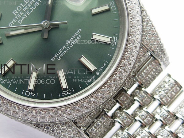 DateJust 41 126334 Full Paved Diamonds BP Best Edition Green Dial Sticks Markers on Jubilee Bracelet A2824 – Bild 7