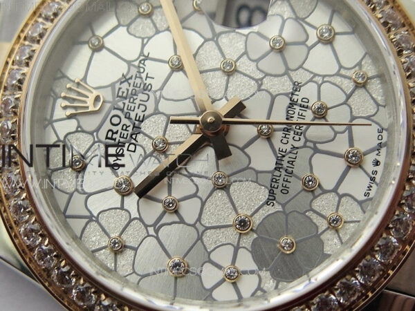 DateJust 31mm 278274 904L SS/RG Crystals Bezel GMF Best Edition Silver Flowers Crystals Dial on 904L SS/RG Oyster Bracelet A2824 – Bild 6