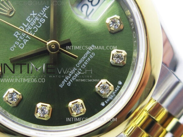 Datejust 28mm 279173 Smooth Bezel SS/YG APSF Best Edition Green Dial Crystals Markers on Jubilee Bracelet NH05 – Bild 6