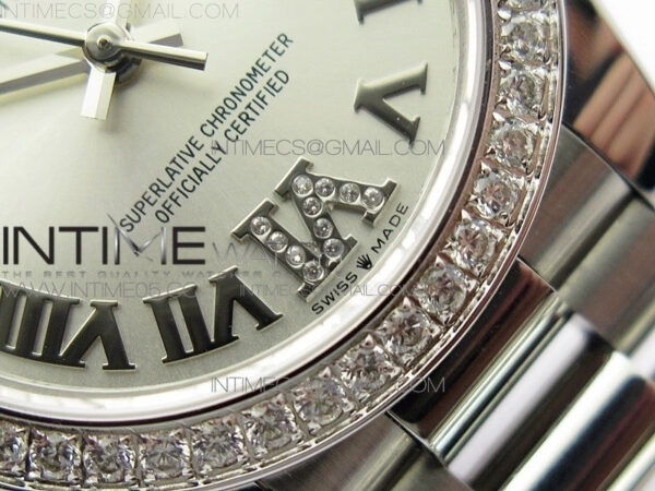 Datejust 31mm 278275 SS Crystals bezel BP Best Edition Silver Roman Markers Dial(@6 Crystal Marker) on SS President Bracelet – Bild 6