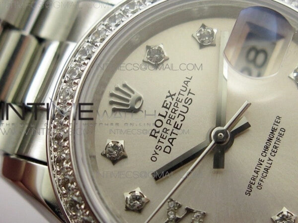 DateJust 28mm SS Diamond Bezel BP Best Edition Silver Dial on SS Bracelet ETA2671 – Bild 6