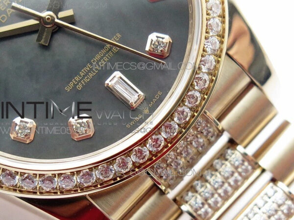 Day-Date 36 128235 RG/Crystal BP Best Edition Black MOP Crystal Markers Dial on RG President Bracelet A2836 – Bild 6