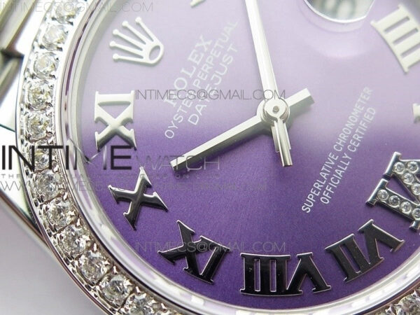 Datejust 31mm 278275 SS Crystals bezel BP Best Edition Purple Roman Markers Dial(@6 Crystal Marker) on SS President Bracelet – Bild 6