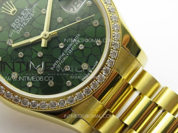 DateJust 31mm YG APSF Best Edition Green Flowers Crystals Dial on President Bracelet A2824 – Bild 6