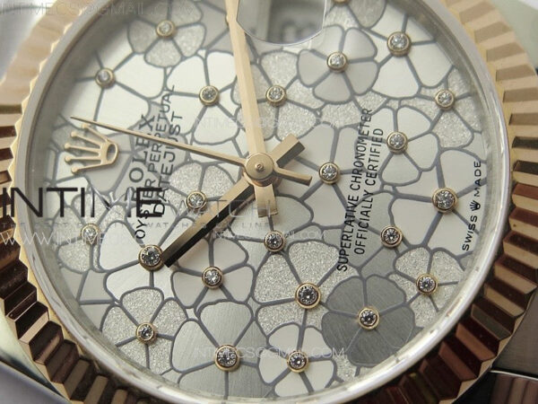 DateJust 31mm 278274 904L SS/RG GMF Best Edition Silver Flowers Crystals Dial on 904L SS/RG Oyster Bracelet A2824 – Bild 6