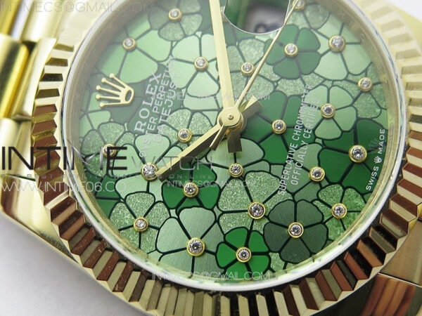DateJust 31mm 278274 YG GMF Best Edition Green Flowers Crystals Dial on YG President Bracelet A2824 – Bild 5