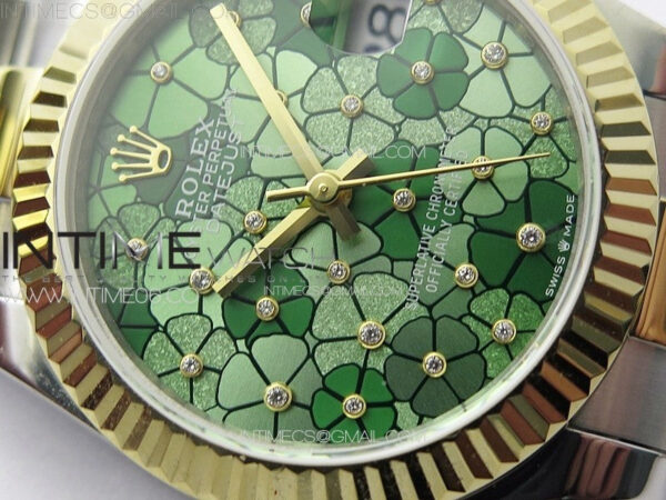 DateJust 31mm 278274 904L SS/YG GMF Best Edition Green Flowers Crystals Dial on 904L SS/YG Oyster Bracelet A2824 – Bild 6