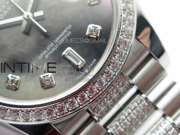 Day-Date 36 128239 SS/Crystal BP Best Edition Black MOP Crystal Markers Dial on SS President Bracelet A2836 – Bild 6