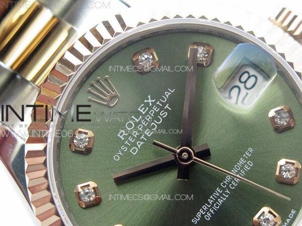 DateJust 31mm 72610 SS/RG APSF Best Edition Green Dial Crystals Markers on Oyster Bracelet A2824 – Bild 7