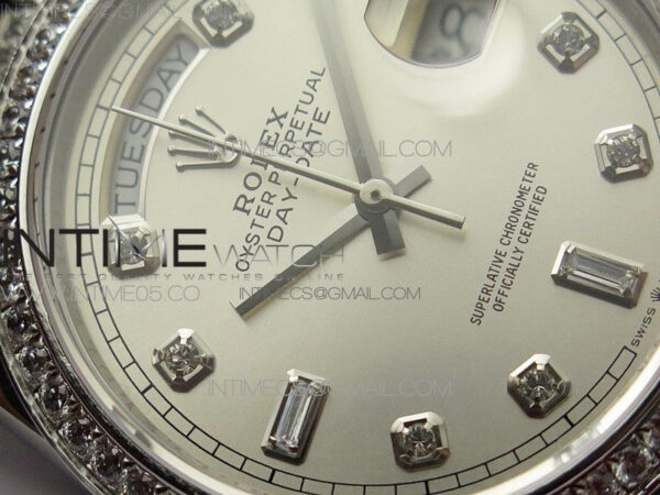 Day-Date 36 128239 SS/Crystal BP Best Edition Silver Crystal Markers Dial on SS President Bracelet A2836 – Bild 7