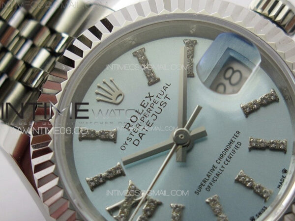 Datejust 28mm 279179 SS APSF Best Edition Ice Blue Dial Sticks Crystals Markers on SS Jubilee Bracelet NH05 – Bild 7