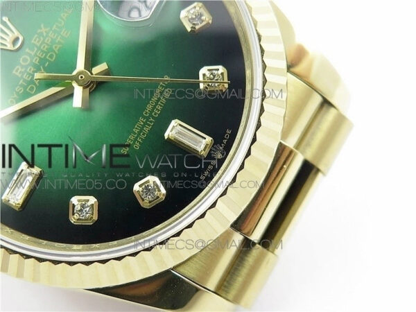 Day-Date 36 128239 YG BP Best Edition Green Crystal Markers Dial on YG President Bracelet – Bild 7