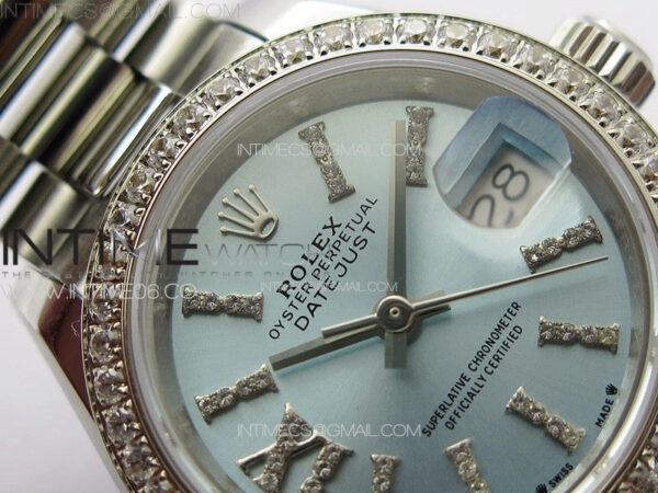 Datejust 28mm 279179 SS/Crystals APSF Best Edition Ice Blue Dial Sticks Crystals Markers on SS President Bracelet NH05 – Bild 7