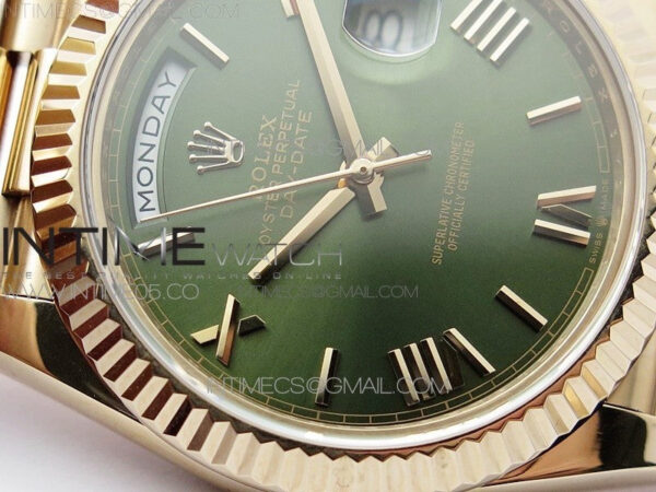 Day-Date 40mm 228239 BP New Dial Version 904 RG Green Roman Markers Dial on RG President Bracelet A2836 – Bild 7