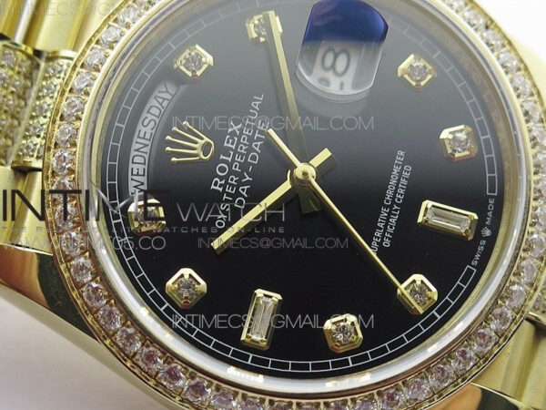 Day-Date 36 128235 YG/Crystal BP Best Edition Black Crystal Marker Dial on YG President Bracelet A2836 – Bild 7