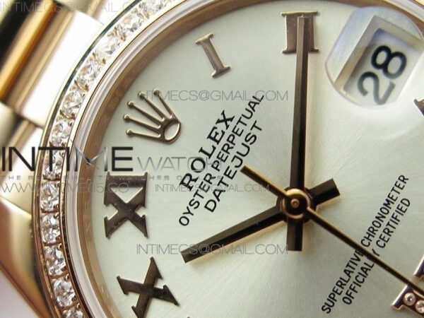 Datejust 31mm 278275 RG Dia Bezel BP Best Edition Silver Roman Markers Dial @6 Dia on RG President Bracelet – Bild 7