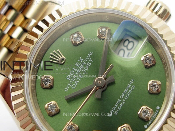 Datejust 28mm 279179 RG APSF Best Edition Green Dial Crystals Markers on SS Jubilee Bracelet NH05 – Bild 7
