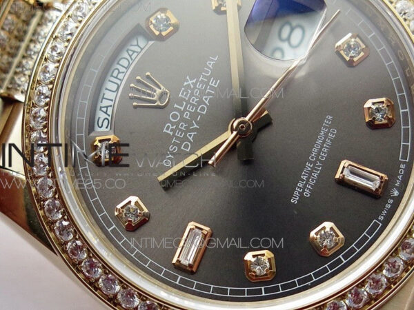 Day-Date 36 128235 RG/Crystal BP Best Edition Gray Crystal Marker Dial on RG President Bracelet A2836 – Bild 7