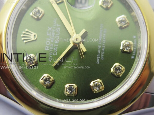 Datejust 28mm 279173 Smooth Bezel SS/YG APSF Best Edition Green Dial Crystals Markers on Jubilee Bracelet NH05 – Bild 7