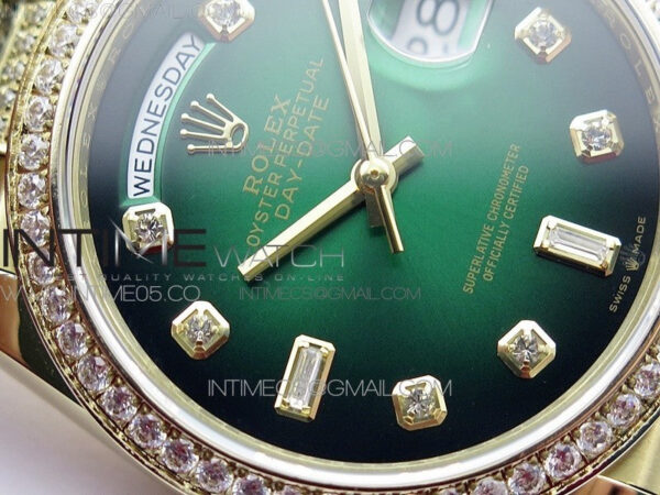 Day-Date 36 128235 YG/Crystal BP Best Edition Green Crystal Marker Dial on YG President Bracelet A2836 – Bild 7