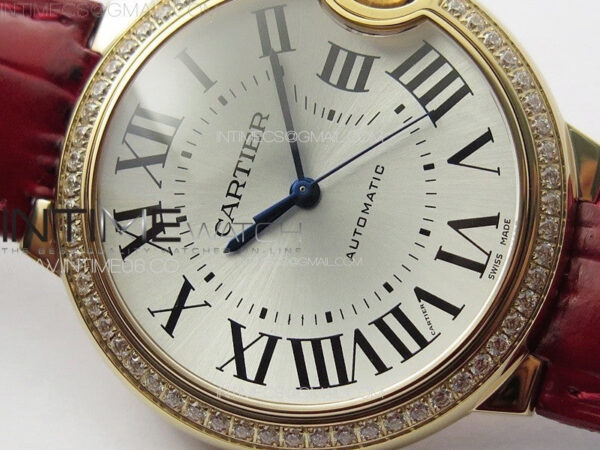Ballon Bleu 36mm Diamonds Bezel RG K3F 1:1 Best Edition White Textured Dial On Red Leather Strap A076 – Bild 7