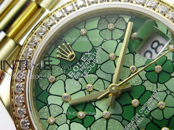 DateJust 31mm 278274 YG Crystals Bezel GMF Best Edition Green Flowers Crystals Dial on YG President Bracelet A2824 – Bild 7