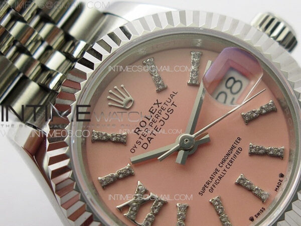 Datejust 28mm 279179 SS APSF Best Edition Pink Dial Sticks Crystals Markers on SS Jubilee Bracelet NH05 – Bild 8