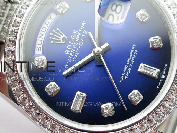 Day-Date 36 128239 SS/Crystal BP Best Edition Blue Crystal Markers Dial on SS President Bracelet A2836 – Bild 7